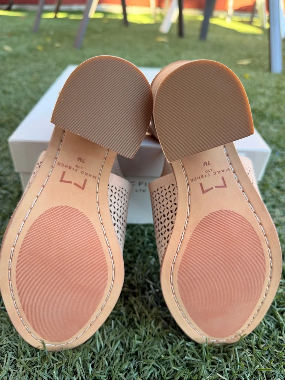 Marc Fisher Pink-Tan Suede Perforated Block Heel Sandals size 7